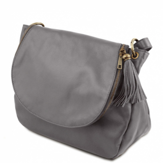 Luxusná dámska kabelka so strapcom TUSCANY BAG SOFT sivá